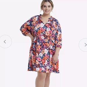 Draper James Kellie Babydoll Dress Small Floral Nassau Navy Print Tie Waist